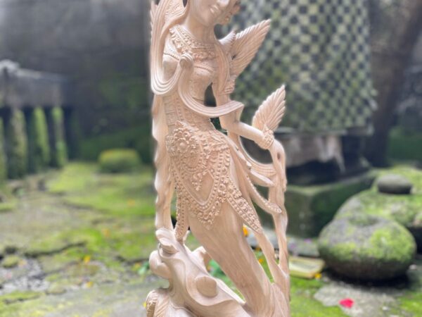 Balinese Dewi Sri Figure,Handcrafted Wood Sculpture of Rice and Fertility Goddess