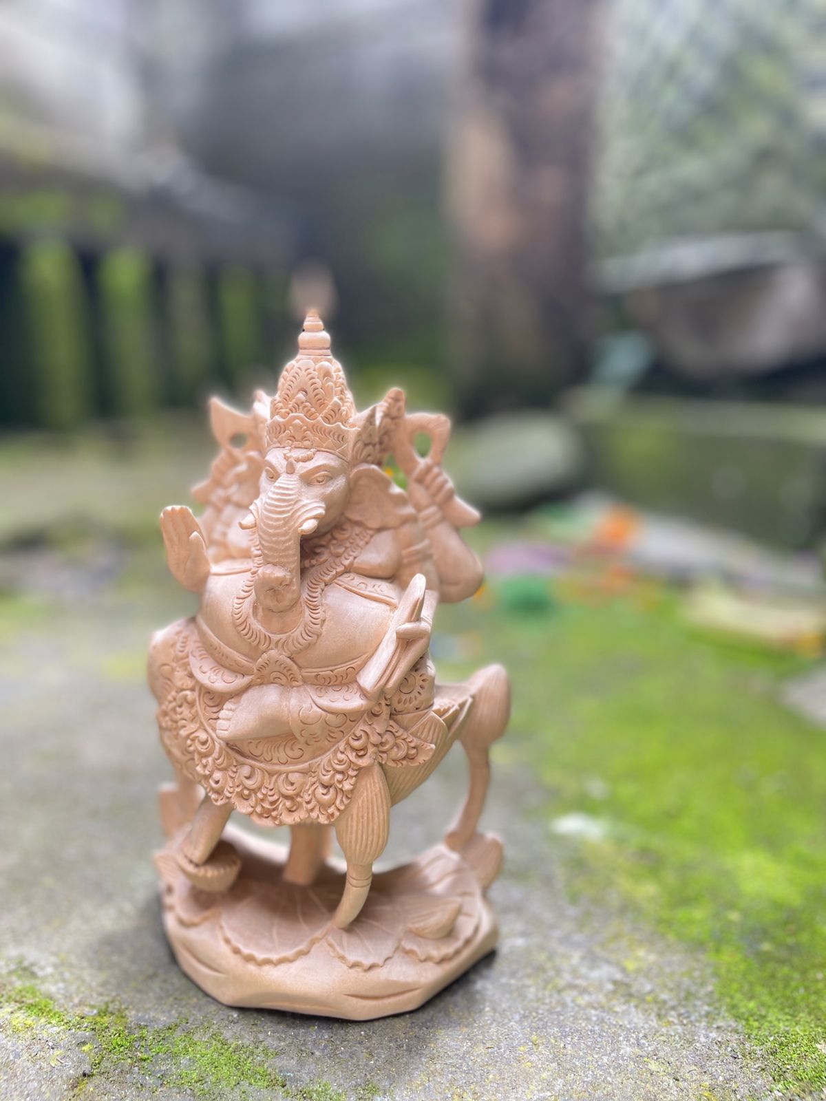 Ganesha Wood Carving Statue,Hand Carved Hindu Elephant God Sculpture,Spiritual Home Decor