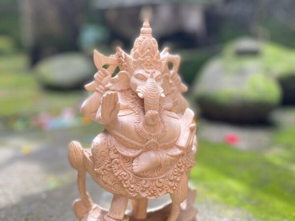 Ganesha Wood Carving Statue,Hand Carved Hindu Elephant God Sculpture,Spiritual Home Decor