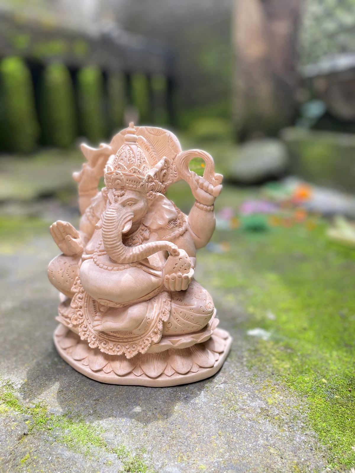 Ganesha Wood Carving Statue,Hand Carved Hindu Elephant God Sculpture,Spiritual Home Decor