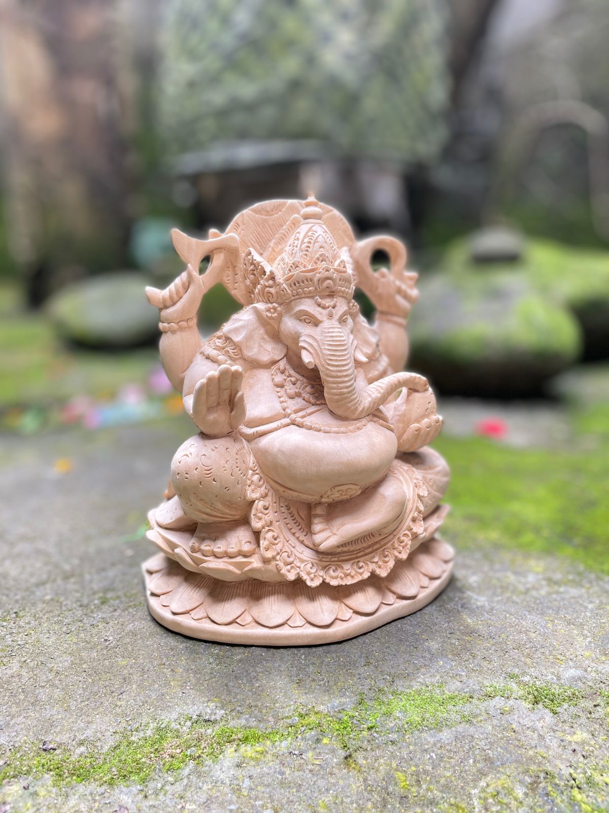 Ganesha Wood Carving Statue,Hand Carved Hindu Elephant God Sculpture,Spiritual Home Decor