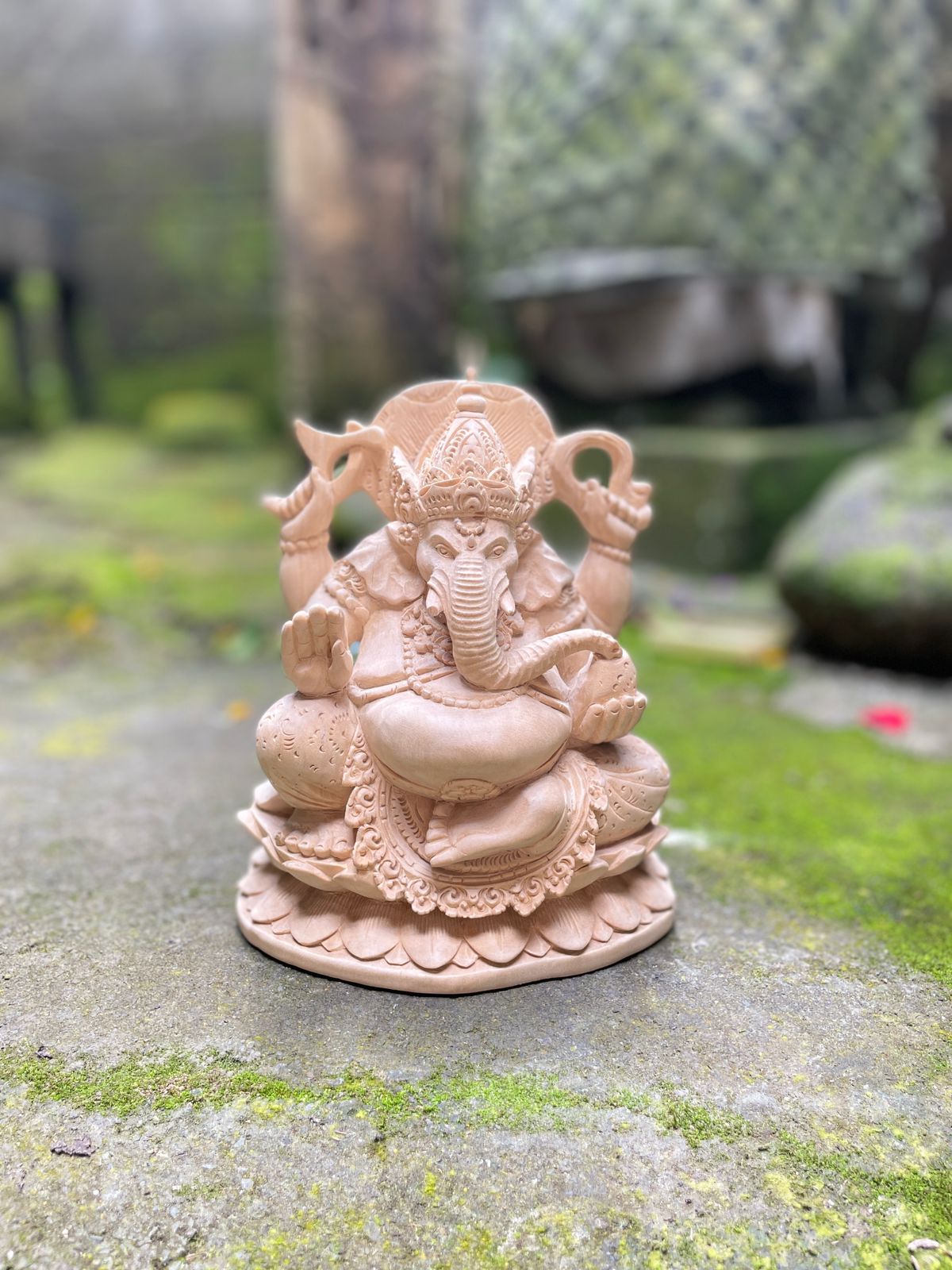 Ganesha Wood Carving Statue,Hand Carved Hindu Elephant God Sculpture,Spiritual Home Decor