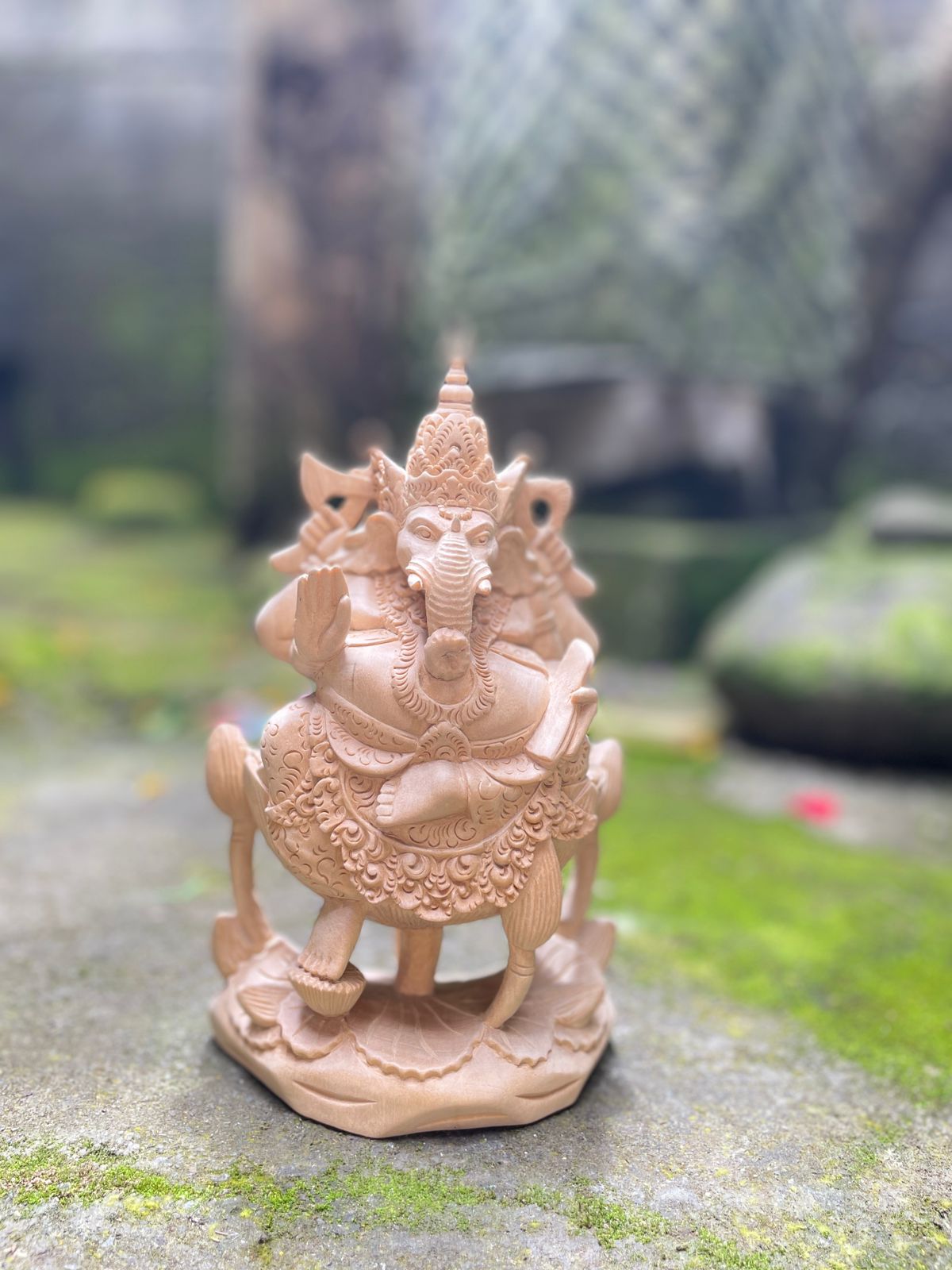 Ganesha Wood Carving Statue,Hand Carved Hindu Elephant God Sculpture,Spiritual Home Decor