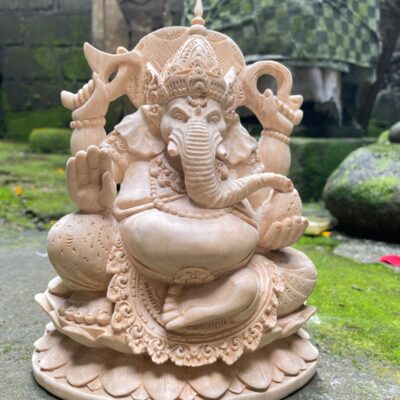 Ganesha Wood Carving Statue,Hand Carved Hindu Elephant God Sculpture,Spiritual Home Decor
