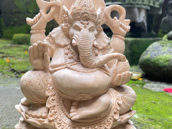 Ganesha Wood Carving Statue,Hand Carved Hindu Elephant God Sculpture,Spiritual Home Decor