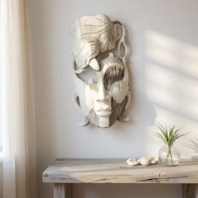 Abstract Mask Wall Art,Hand,Carved Hibiscus Wood Tribal Decor