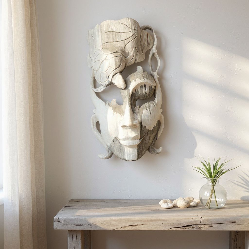 Abstract Mask Wall Art,Hand,Carved Hibiscus Wood Tribal Decor
