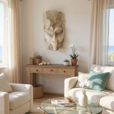 Abstract Mask Face Wood Carving – Tribal Wall Art Decor