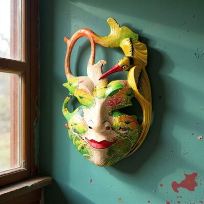 Colorful Abstract Face Mask Wall Art,Handcrafted Decorative Mask, Modern Tribal Home Decor, Unique Painted Wall Sculpture