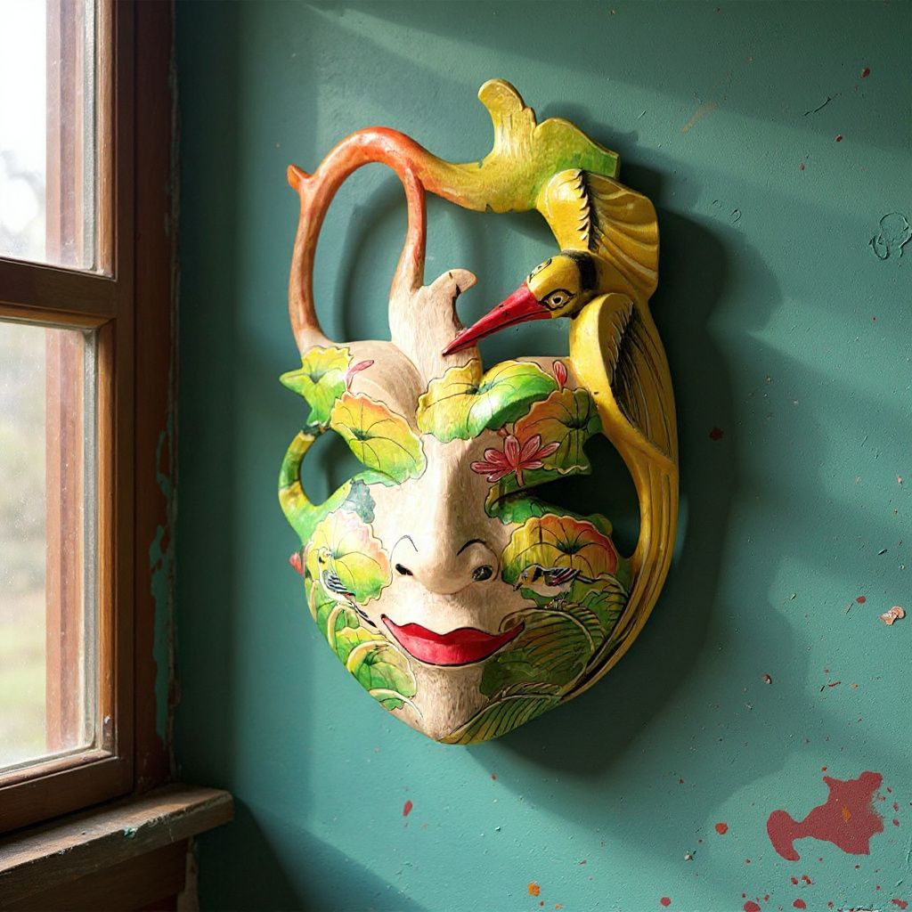 Colorful Abstract Face Mask Wall Art,Handcrafted Decorative Mask, Modern Tribal Home Decor, Unique Painted Wall Sculpture