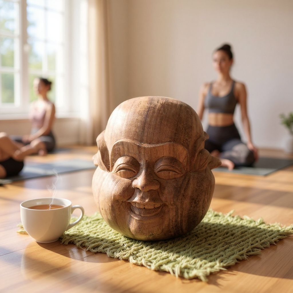 Happy Buddha Statue with 4 Expressions – Joy, Sorrow, Anger & Serenity,Four Faces of Buddha Figurine Handcrafted Wood Statue