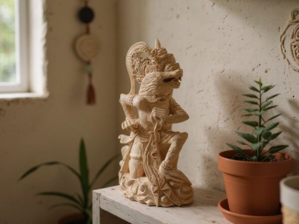 Hand-Carved Hanoman Statue,Hindu Monkey God Wood Carving, Balinese Home Decor