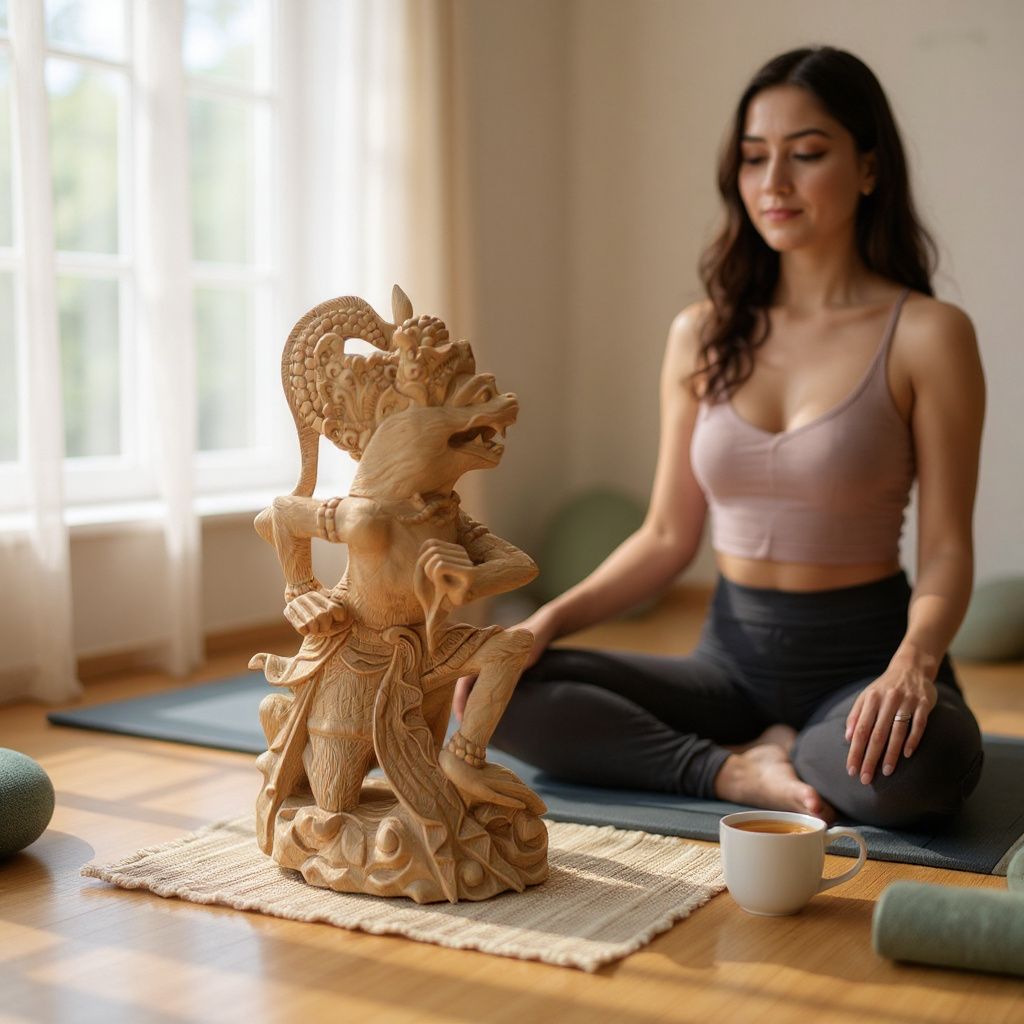 Hand-Carved Hanoman Statue,Hindu Monkey God Wood Carving, Balinese Home Decor