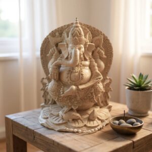 Ganesha Wood Carving Statue,Hand Carved Hindu Elephant God Sculpture,Spiritual Home Decor