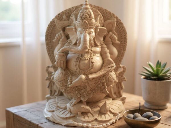 Hand-Carved Ganesha Statue,Lord Ganesha Wall Art,Natural Wood Hindu Art, Elephant God Figurine for Home Altar