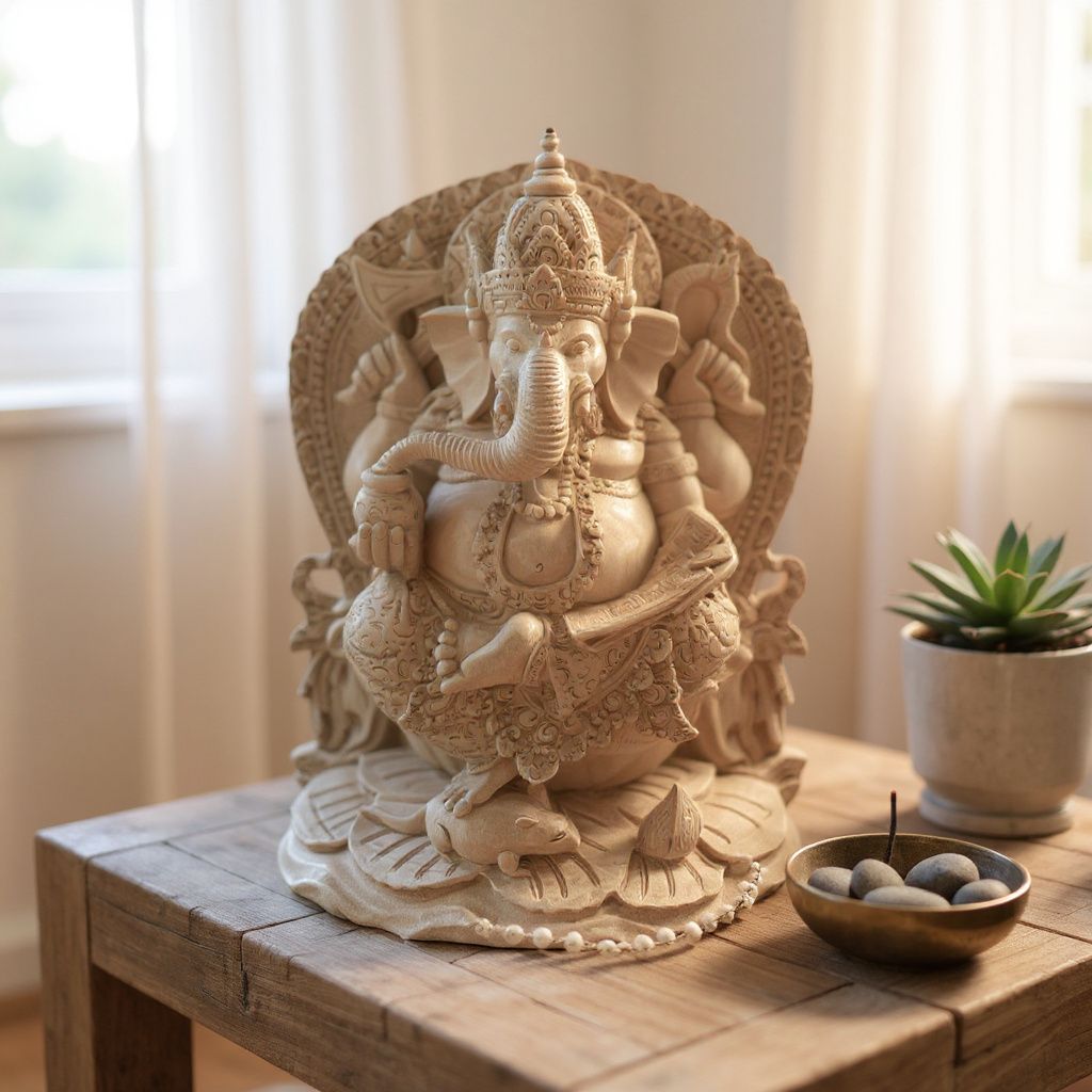 Hand-Carved Ganesha Statue,Lord Ganesha Wall Art,Natural Wood Hindu Art, Elephant God Figurine for Home Altar