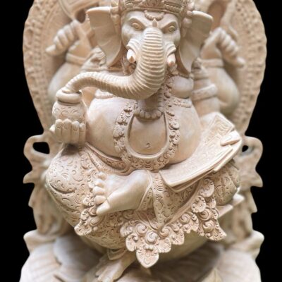 Hand-Carved Ganesha Statue,Lord Ganesha Wall Art,Natural Wood Hindu Art, Elephant God Figurine for Home Altar