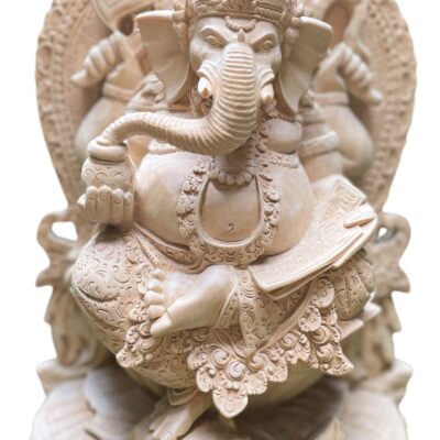 Hand-Carved Ganesha Statue,Lord Ganesha Wall Art,Natural Wood Hindu Art, Elephant God Figurine for Home Altar