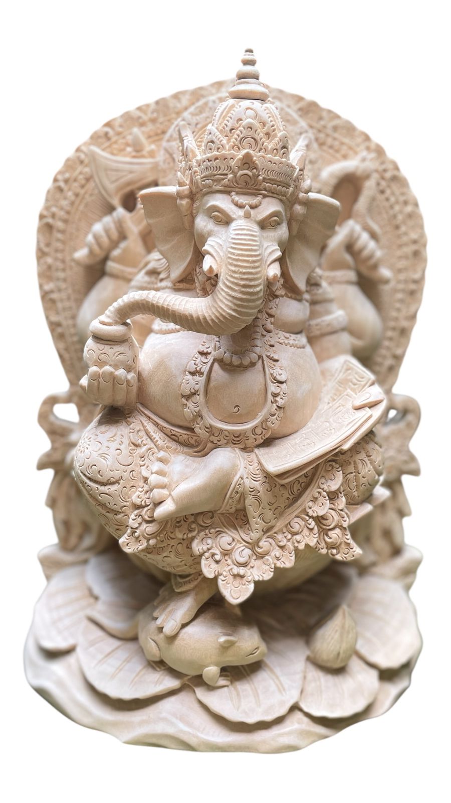 Hand-Carved Ganesha Statue,Lord Ganesha Wall Art,Natural Wood Hindu Art, Elephant God Figurine for Home Altar