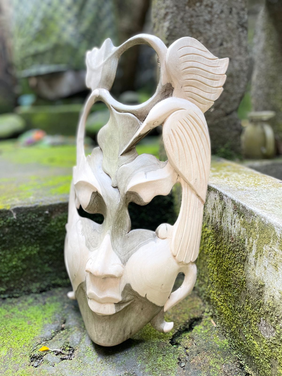 Abstract Mask Face Wood Carving – Tribal Wall Art Decor