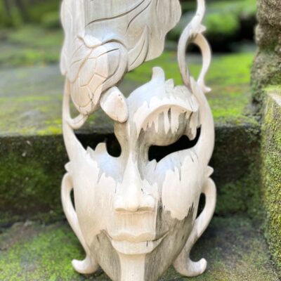 Abstract Mask Wall Art,Hand,Carved Hibiscus Wood Tribal Decor