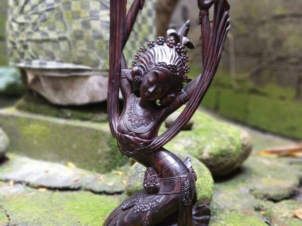 Janger Dancer Wood Carving Statue,Handcrafted Ebony Wood Balinese Art Sculpture,Traditional Dance Figurine Home Decor