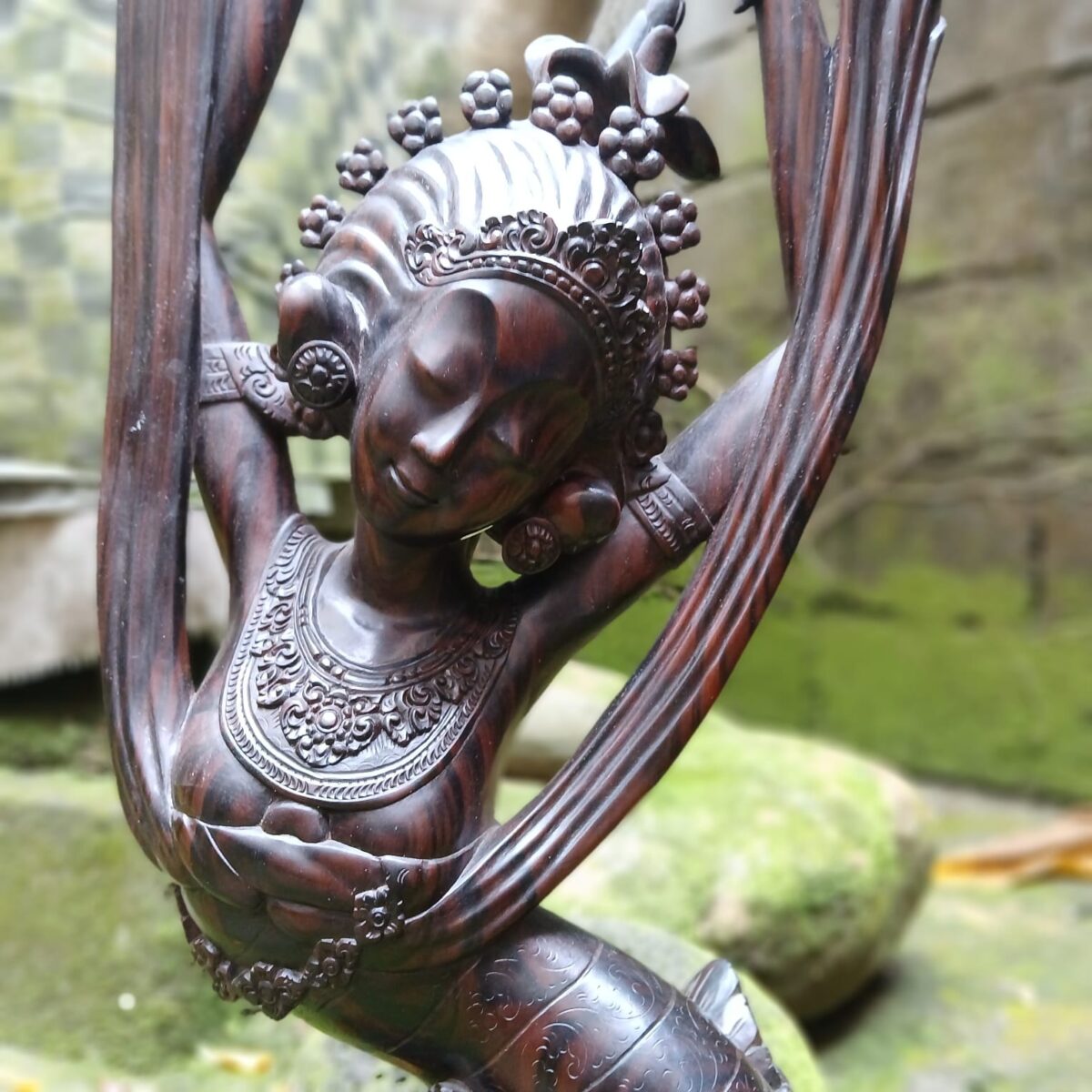 Janger Dancer Wood Carving Statue,Handcrafted Ebony Wood Balinese Art Sculpture,Traditional Dance Figurine Home Decor