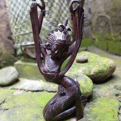 Janger Dancer Wood Carving Statue,Handcrafted Ebony Wood Balinese Art Sculpture,Traditional Dance Figurine Home Decor