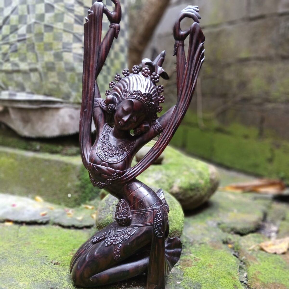 Janger Dancer Wood Carving Statue,Handcrafted Ebony Wood Balinese Art Sculpture,Traditional Dance Figurine Home Decor