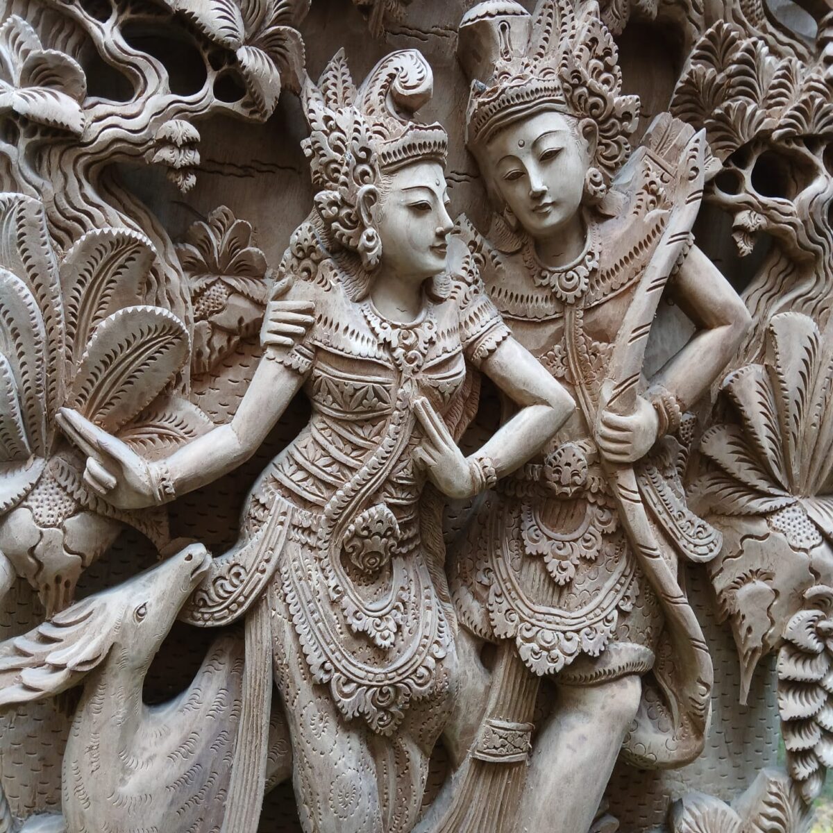 Wood Carving of Rama and Shinta,Hindu Love Story Wall Hanging,Spiritual Hindu Wall Sculpture