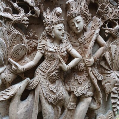 Wood Carving of Rama and Shinta,Hindu Love Story Wall Hanging,Spiritual Hindu Wall Sculpture