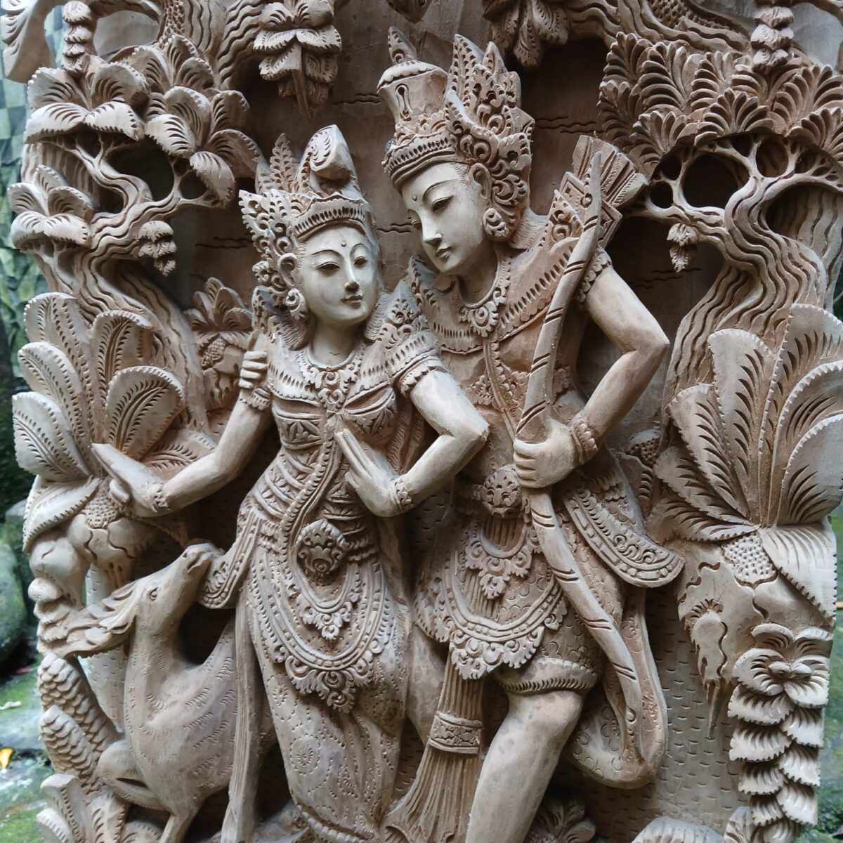 Wood Carving of Rama and Shinta,Hindu Love Story Wall Hanging,Spiritual Hindu Wall Sculpture