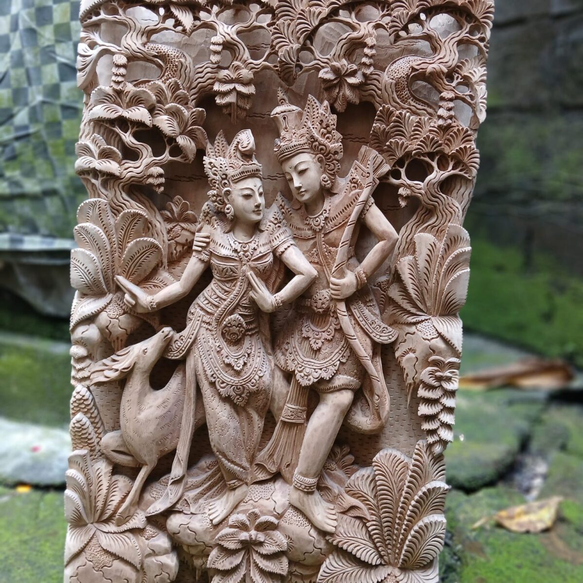 Wood Carving of Rama and Shinta,Hindu Love Story Wall Hanging,Spiritual Hindu Wall Sculpture