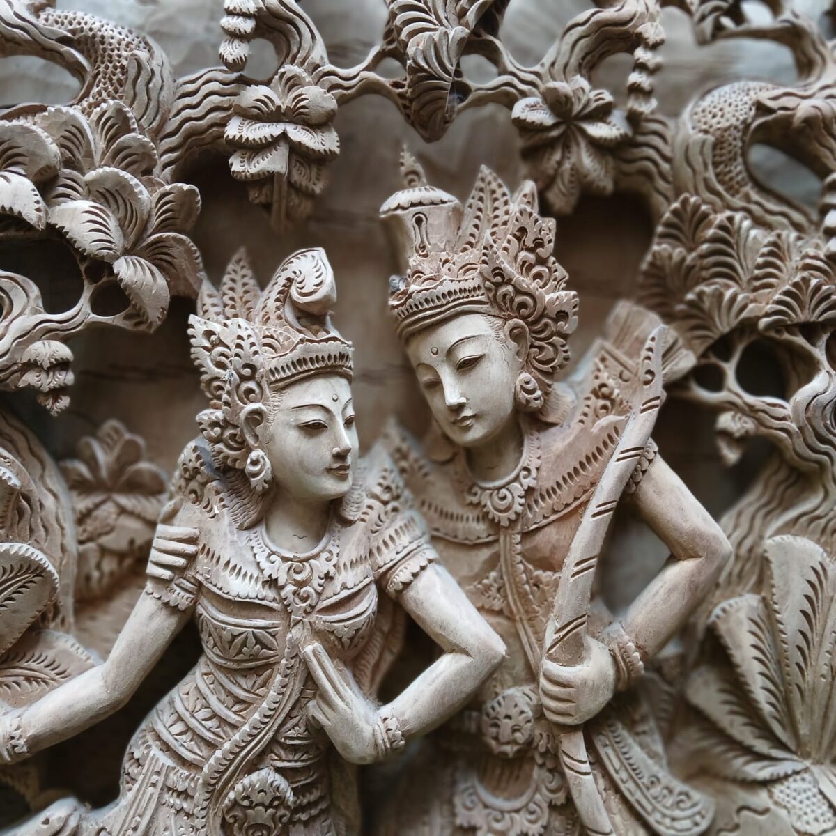 Wood Carving of Rama and Shinta,Hindu Love Story Wall Hanging,Spiritual Hindu Wall Sculpture