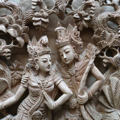 Wood Carving of Rama and Shinta,Hindu Love Story Wall Hanging,Spiritual Hindu Wall Sculpture