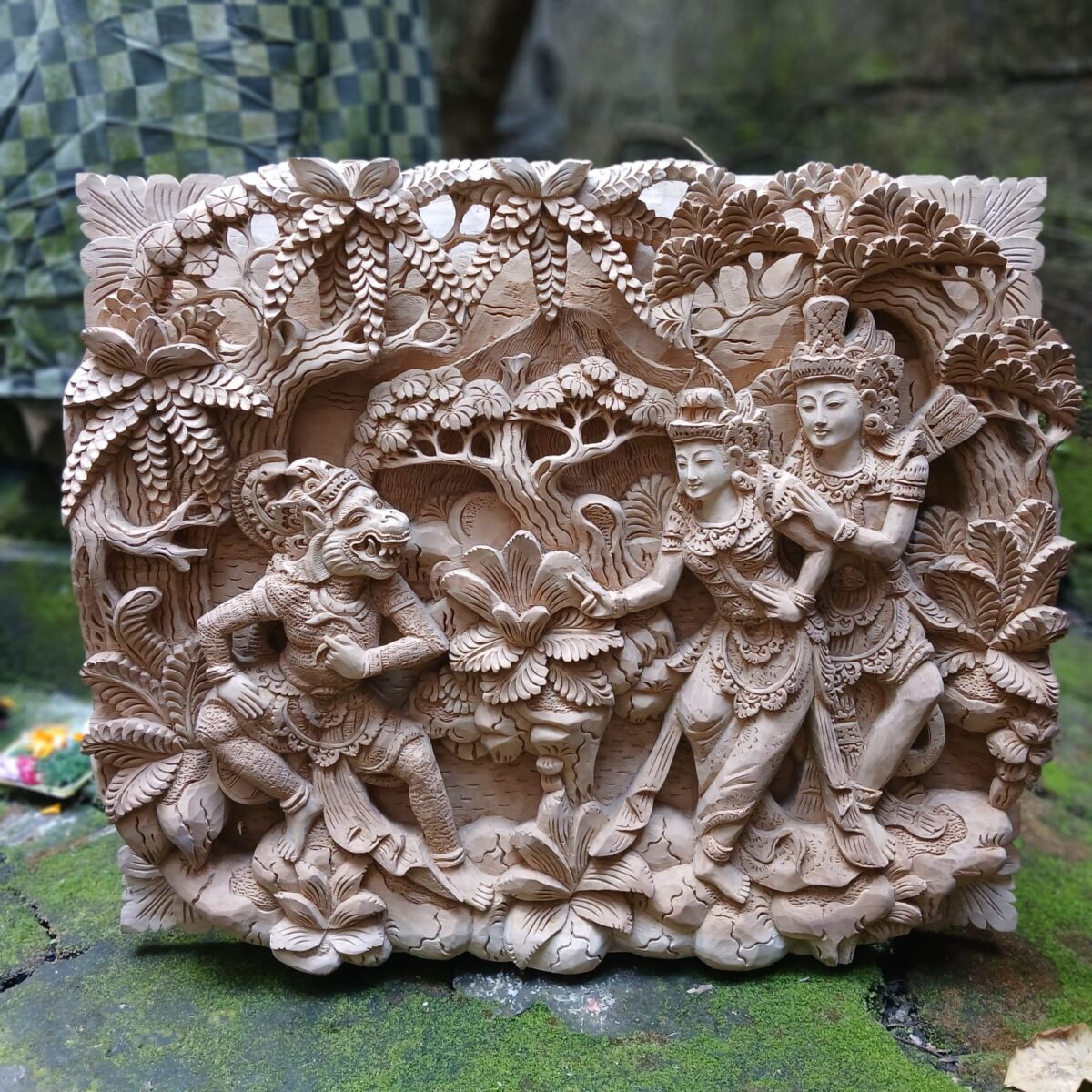 Rama Shinta with Hanoman Wood Wall Art,Balinese Carving Decor,Rama Shinta Hanoman Carving