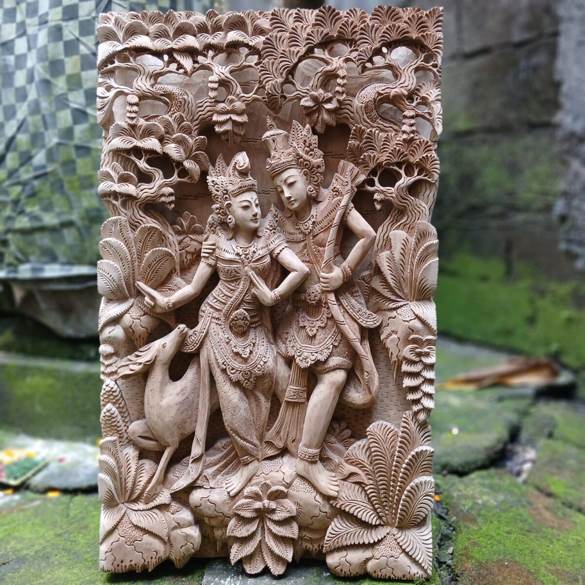 Wood Carving of Rama and Shinta,Hindu Love Story Wall Hanging,Spiritual Hindu Wall Sculpture