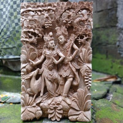 Wood Carving of Rama and Shinta,Hindu Love Story Wall Hanging,Spiritual Hindu Wall Sculpture