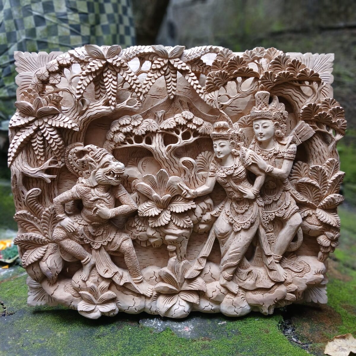 Rama Shinta with Hanoman Wood Wall Art,Balinese Carving Decor,Rama Shinta Hanoman Carving