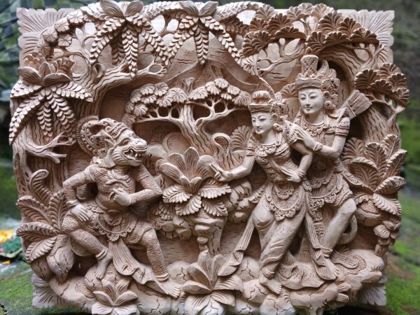Rama Shinta with Hanoman Wood Wall Art,Balinese Carving Decor,Rama Shinta Hanoman Carving