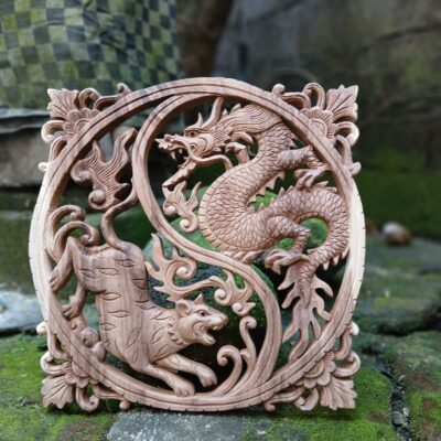 Dragon and Tiger Wall Art – Yin Yang Battle – Asian Mythical Animal Decor