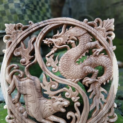 Dragon and Tiger Wall Art – Yin Yang Battle – Asian Mythical Animal Decor