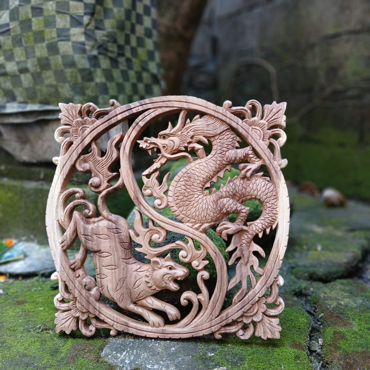 Dragon and Tiger Wall Art – Yin Yang Battle – Asian Mythical Animal Decor