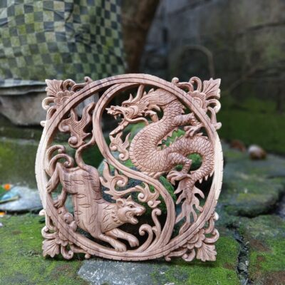 Dragon and Tiger Wall Art – Yin Yang Battle – Asian Mythical Animal Decor