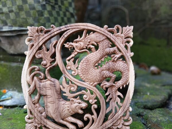 Dragon and Tiger Wall Art – Yin Yang Battle – Asian Mythical Animal Decor
