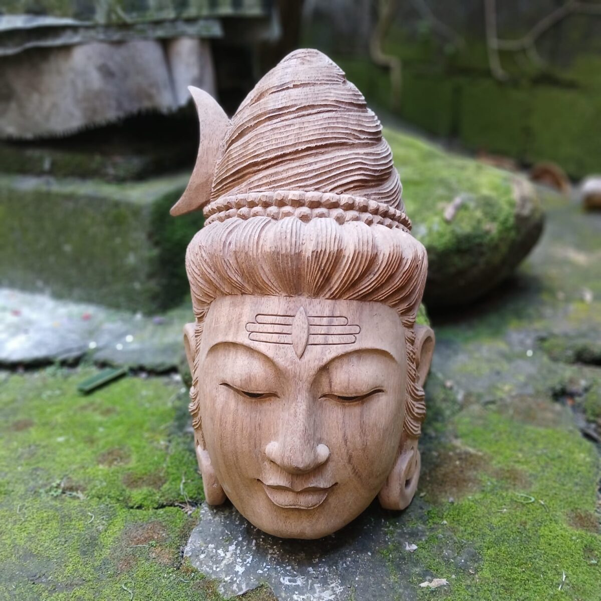 Hand‑Carved Siwa (Shiva) Head – Wooden Wall Sculpture – Spiritual Home Decor