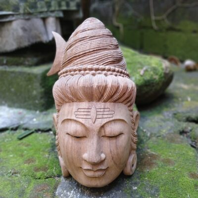 Hand‑Carved Siwa (Shiva) Head – Wooden Wall Sculpture – Spiritual Home Decor