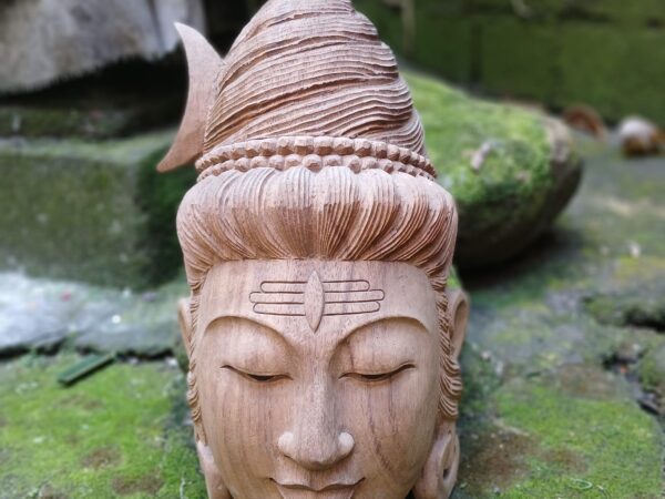 Hand‑Carved Siwa (Shiva) Head – Wooden Wall Sculpture – Spiritual Home Decor